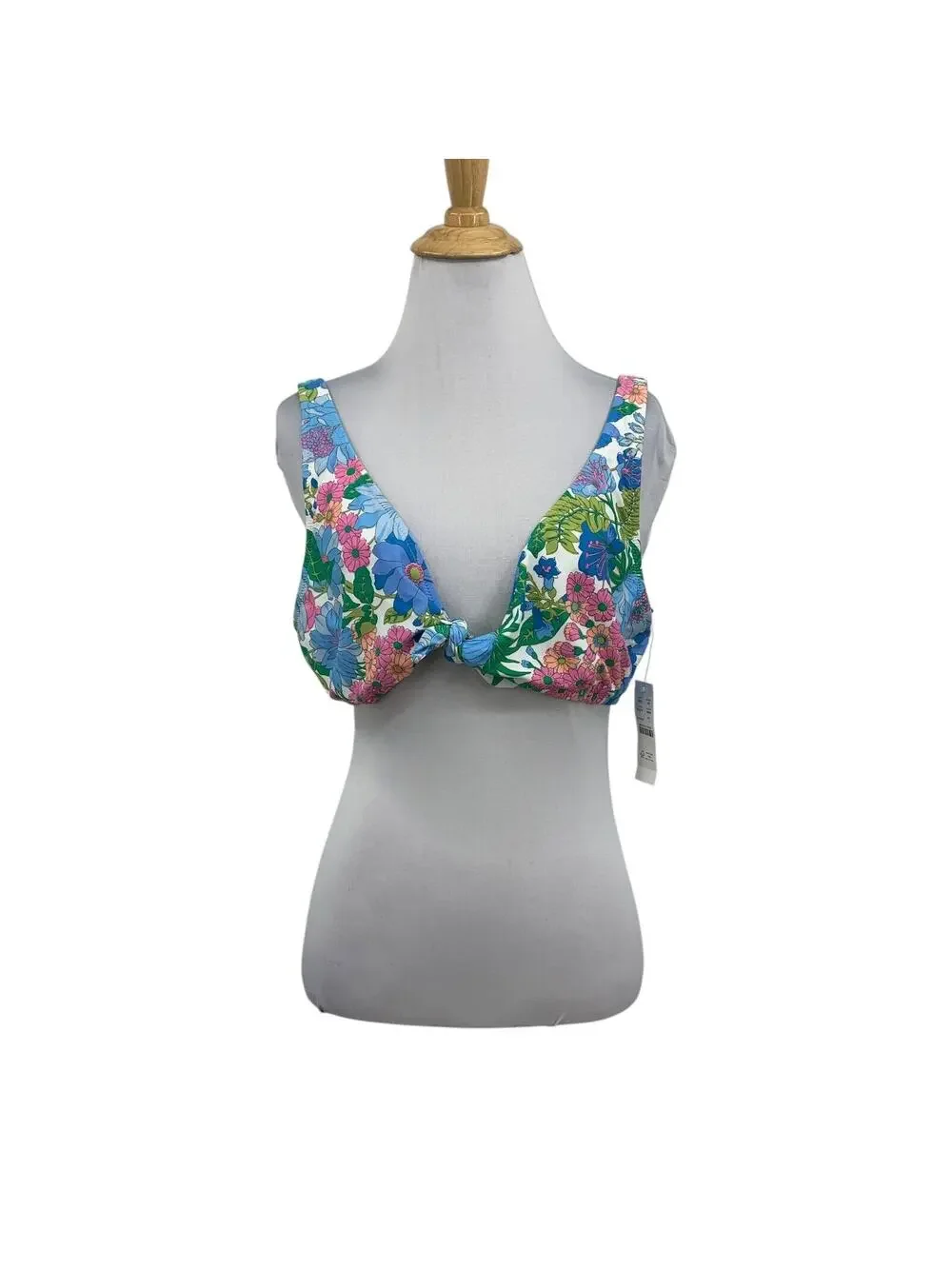 J Crew Bikini Top Womens L Large Multi Fairy Floral Print Eco Tie Front Swimwear